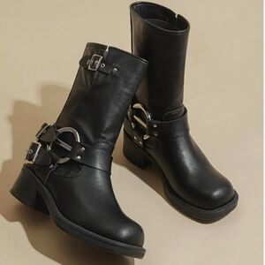 Moto Black Faux Leather Women's Boots
